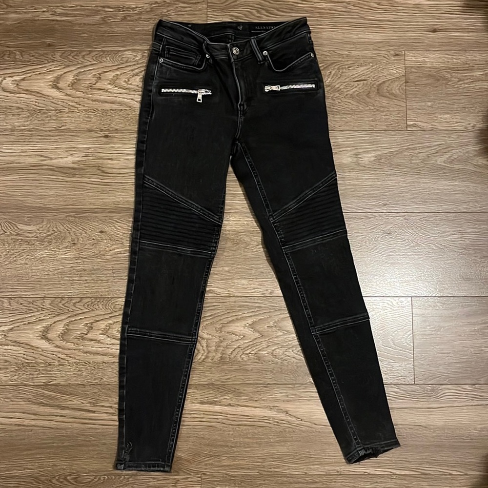 All Saints brand new never worn. faded black biker cropped skinny jeans